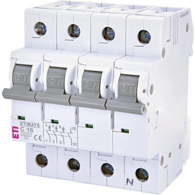 Автоматичний вимикач ETI ETIMAT 6 3p+N C 16 А (6 kA)