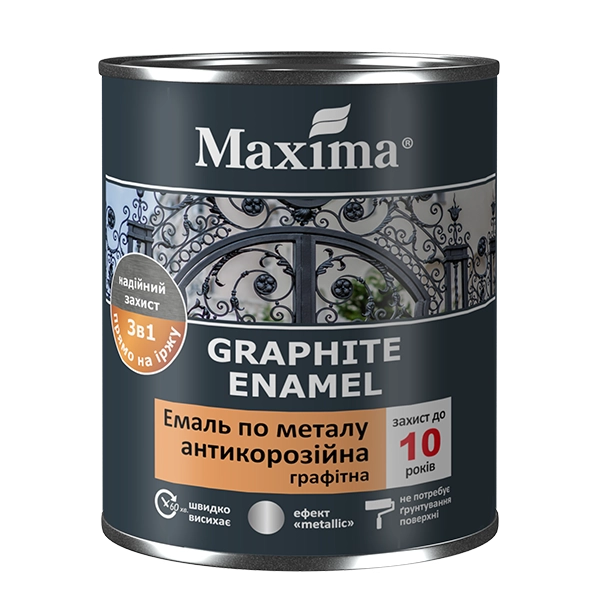 Емаль антикорозійна по металу 3 в 1 графітна Maxima 0,75кг